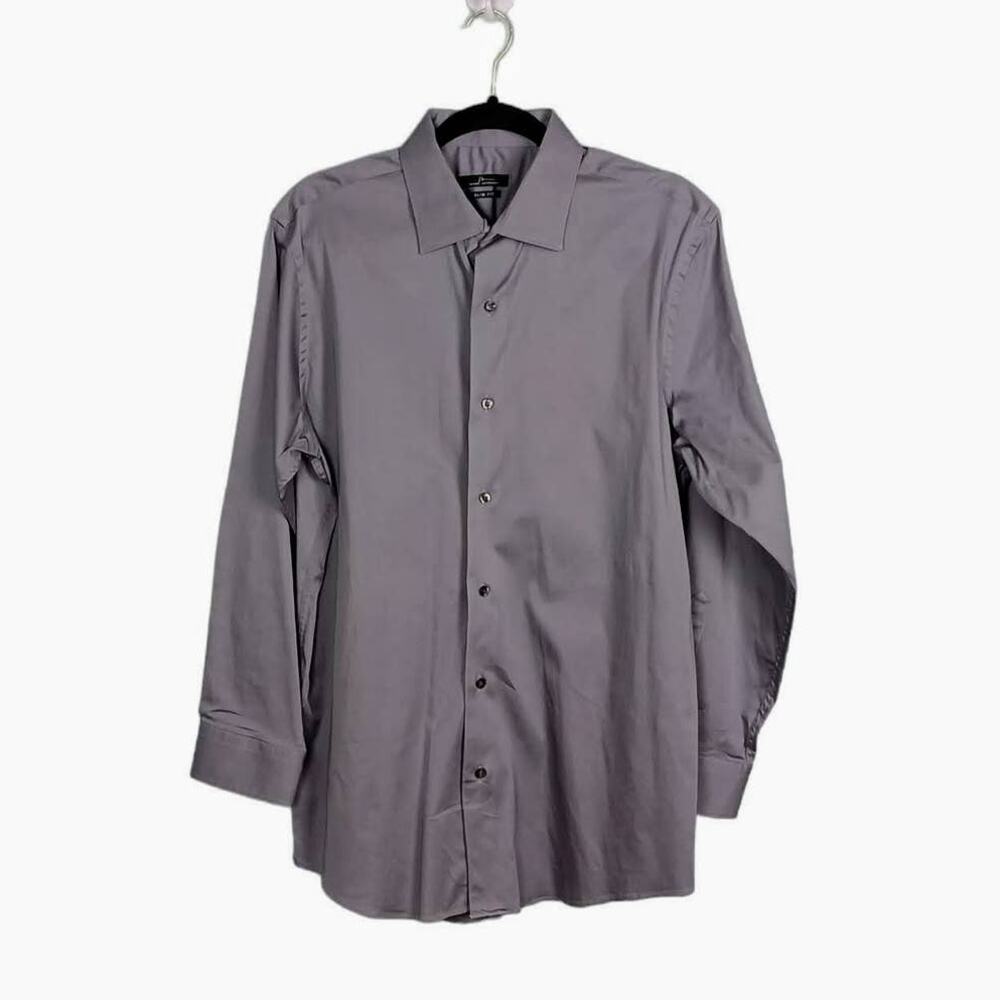 MARC ANTHONY Mens Solid Gray Long Sleeve Dress Shirt Stretch Slim Fit 16.5/32-33